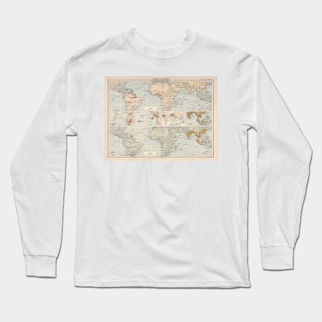 Old World Cocoa & Spices Map (1907) Vintage International Cacao and Seasonings Atlas Long Sleeve T-Shirt by Bravuramedia